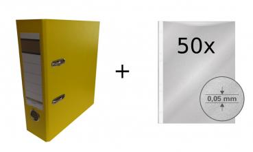 Ordner / DIN A5 / 75mm / Farbe: gelb + 50 Prospekthüllen