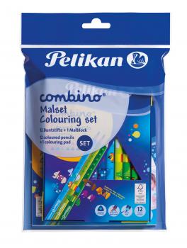 Pelikan Malset "Combino" / 12 Jumbo Buntstifte mit Tiermotive + Malblock