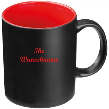 Porzellantasse mit Namensgravur - Kaffeetasse - 300 ml - Farbe: schwarz-rot