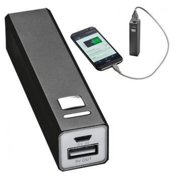 Powerbank aus Aluminium 2.200 mAh / Farbe: schwarz