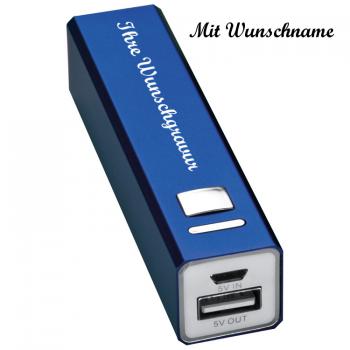 Powerbank mit Namensgravur - aus Aluminium - 2.200 mAh - Farbe: blau