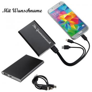 Powerbank mit Namensgravur - aus Metall - 4.000 mAH - Farbe: schwarz