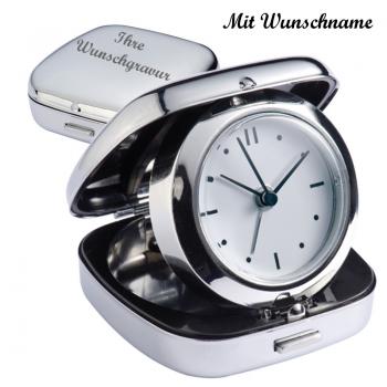 Quarzreisewecker mit Namensgravur - aus Metall - Reiseuhr