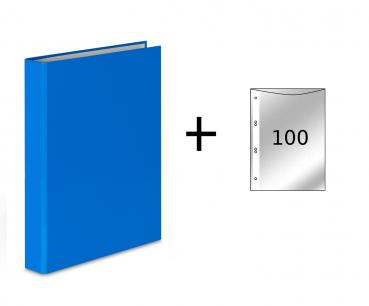 Ringbuch / DIN A5 / 4-Ring Ordner / Farbe: hellblau + 100 Prospekthüllen
