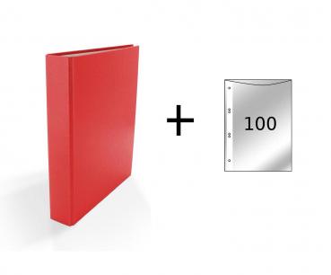 Ringbuch / DIN A5 / 4-Ring Ordner / Farbe: rot + 100 Prospekthüllen