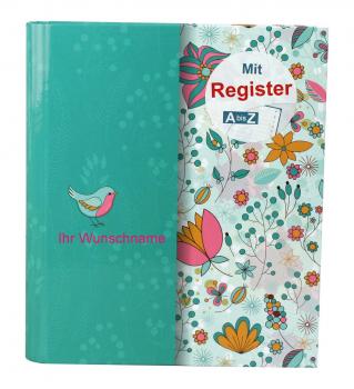 Ringbuch mit pinkgefärbter Gravur / A-Z Register + 50 Blatt liniert 120g/m²