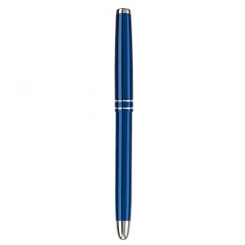 Rollerball mit Namensgravur - aus Metall - mit 2 Zierringen - Farbe: dunkelblau
