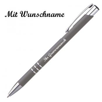 Schlanker Kugelschreiber mit Namensgravur - aus Metall - Farbe: grau