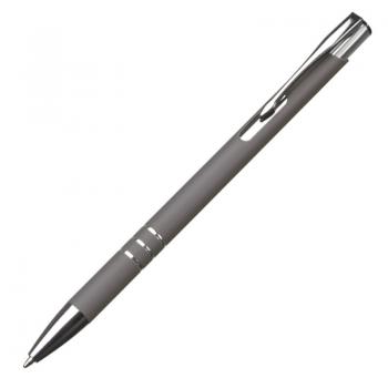 Schlanker Kugelschreiber mit Namensgravur - aus Metall - Farbe: grau