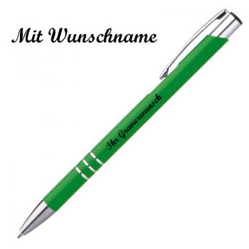 Schlanker Kugelschreiber mit Namensgravur - aus Metall - Farbe: grün