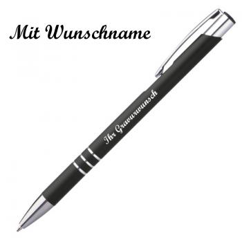 Schlanker Kugelschreiber mit Namensgravur - aus Metall - Farbe: schwarz