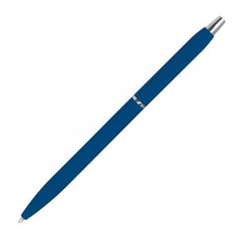 Schlanker Metall-Kugelschreiber / gummiert / Farbe: blau