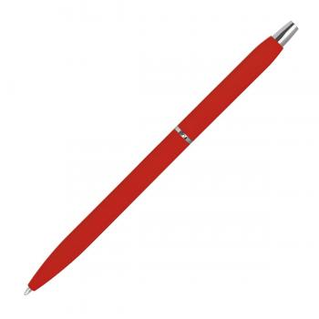 Schlanker Metall-Kugelschreiber / gummiert / Farbe: rot
