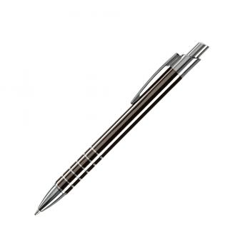 Schlanker Metall-Kugelschreiber / verchromte Teile / Farbe: grau