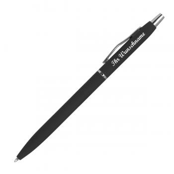 Schlanker Metall-Kugelschreiber mit Namensgravur - gummiert - Farbe: schwarz