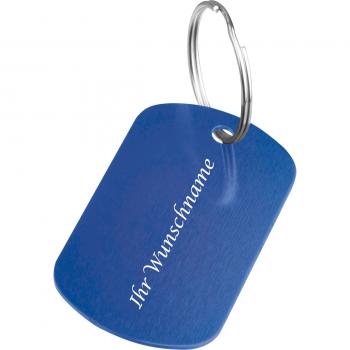 Schlüsselanhänger "Metallplättchen" mit Gravur / Farbe: blau