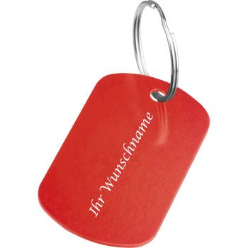 Schlüsselanhänger "Metallplättchen" mit Gravur / Farbe: rot