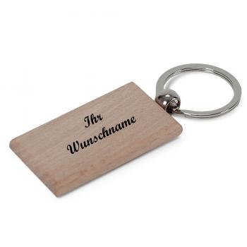Schlüsselanhänger aus Holz mit Namensgravur - rechteckig