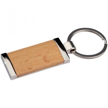 Schlüsselanhänger aus Metall mit Holzstück