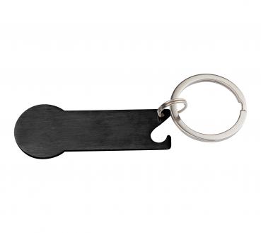 Schlüsselanhänger mit Einkaufschip,Flaschenöffner,Schlüsselring / Farbe: schwarz
