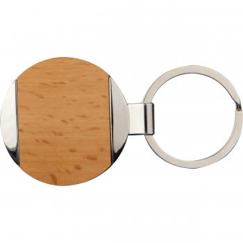 Schlüsselanhänger mit Gravur / rund / aus Metall mit einem Holzinlay