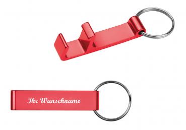 Schlüsselanhänger mit Namensgravur - mit Flaschenöffner - Farbe: rot