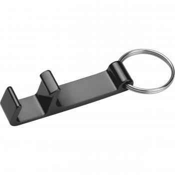Schlüsselanhänger mit Namensgravur - mit Flaschenöffner - Farbe: schwarz
