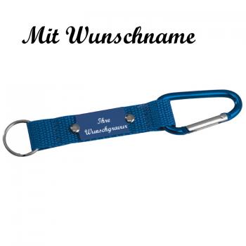 Schlüsselanhänger mit Namensgravur - mit Karabiner - Farbe: blau
