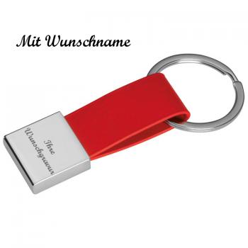 Schlüsselanhänger mit Namensgravur - mit Kunstleder-Bändchen - Farbe: rot
