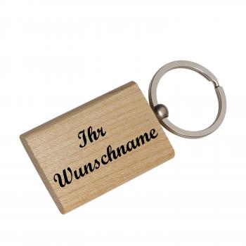 Schlüsselanhänger mit Namensgravur - rechteckig aus Buchenholz mit Schlüsselring