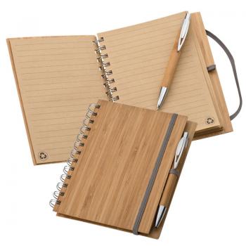 Schreibset 2-tlg. / Kugelschreiber und Notizbuch mit Bambuscover / Farbe: braun