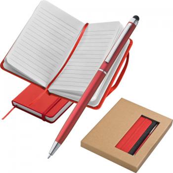Schreibset 2-tlg. / Touchpen Kugelschreiber und Notizbuch 125x77mm / Farbe: rot