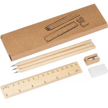 Schreibset mit 3 Bleistifte mit 3 Härtegraden,Spitzer,Radierer,Lineal