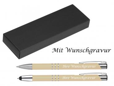 Schreibset mit Gravur / Touchpen Kugelschreiber + Kugelschreiber / elfenbein