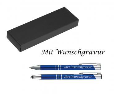 Schreibset mit Gravur / Touchpen Kugelschreiber + Kugelschreiber / Farbe: blau