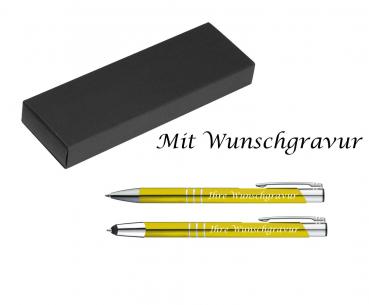 Schreibset mit Gravur / Touchpen Kugelschreiber + Kugelschreiber / Farbe: gelb