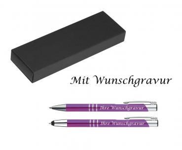 Schreibset mit Gravur / Touchpen Kugelschreiber + Kugelschreiber / Farbe: lila