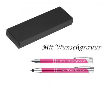 Schreibset mit Gravur / Touchpen Kugelschreiber + Kugelschreiber / Farbe: pink