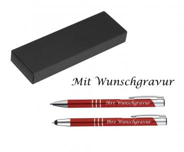 Schreibset mit Gravur / Touchpen Kugelschreiber + Kugelschreiber / Farbe: rot