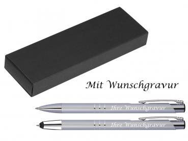Schreibset mit Gravur / Touchpen Kugelschreiber + Kugelschreiber / Farbe: silber