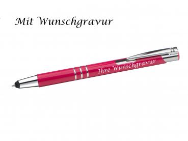 Schreibset mit Gravur / Touchpen Kugelschreiber + Kugelschreiber / fuchsienrot