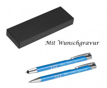 Schreibset mit Gravur / Touchpen Kugelschreiber + Kugelschreiber / mittelblau