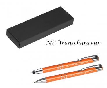 Schreibset mit Gravur / Touchpen Kugelschreiber + Kugelschreiber / orange (matt)
