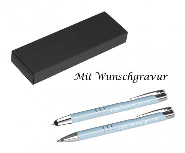 Schreibset mit Gravur / Touchpen Kugelschreiber + Kugelschreiber / pastell blau