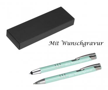 Schreibset mit Gravur / Touchpen Kugelschreiber + Kugelschreiber / pastell mint