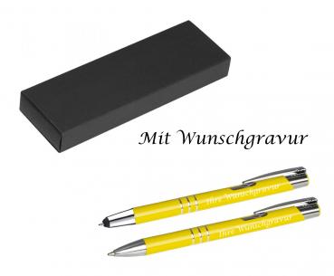 Schreibset mit Gravur / Touchpen Kugelschreiber + Kugelschreiber / sonnengelb