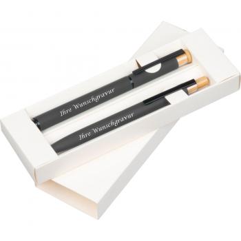 Schreibset mit Kugelschreiber und Rollerball aus Metall mit Gravur / anthrazit