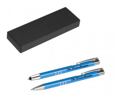 Schreibset mit Namensgravur - Touchpen + Kugelschreiber - mittelblau