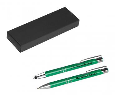 Schreibset mit Namensgravur - Touchpen + Kugelschreiber - mittelgrün