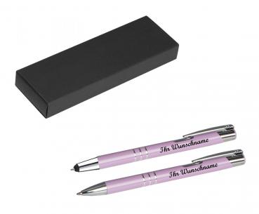 Schreibset mit Namensgravur - Touchpen + Kugelschreiber - pastell lila